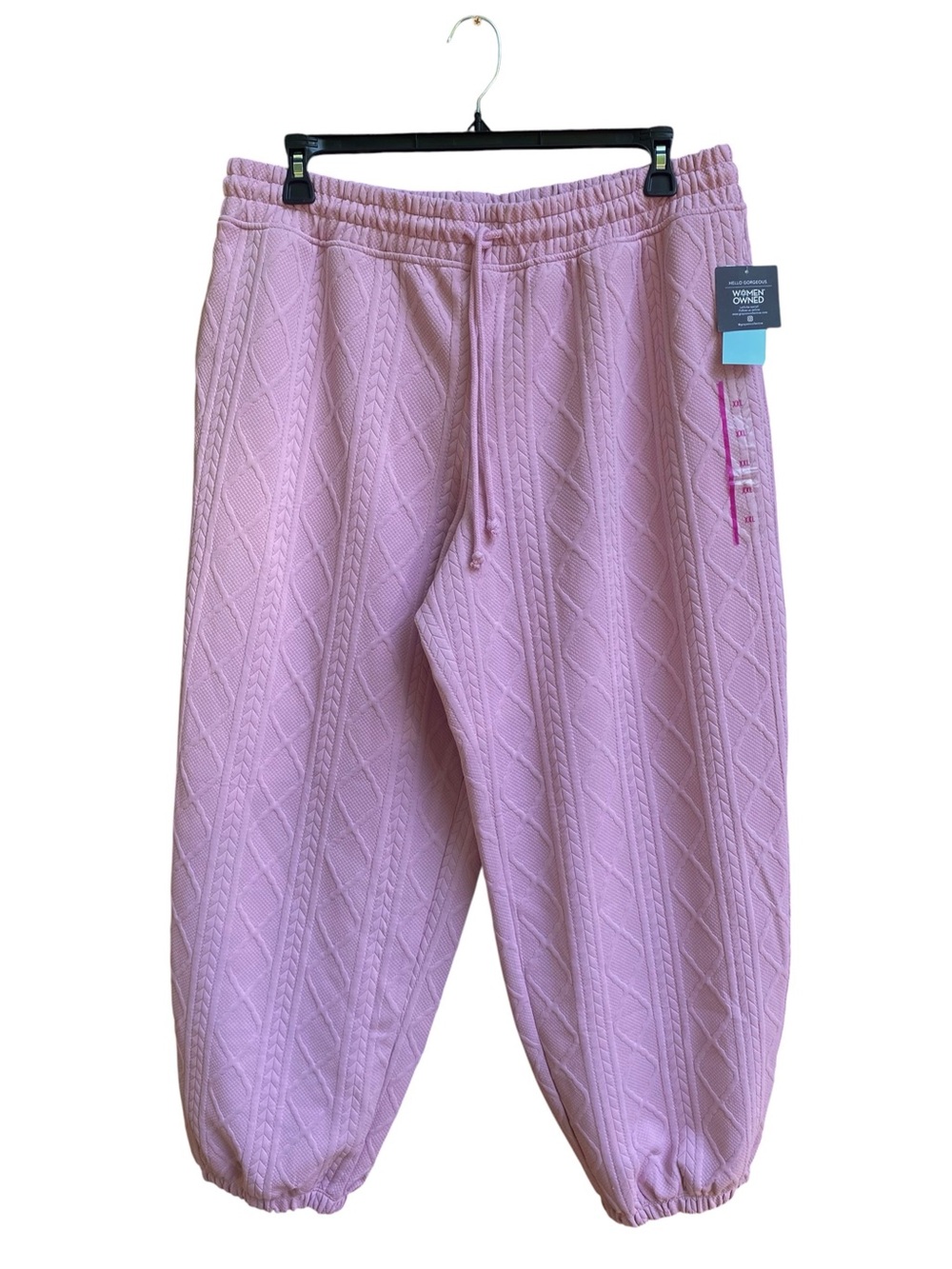 Grayson Threads Pink Joggers Cable Knit Quilted Pants Womens Size XXL NWT